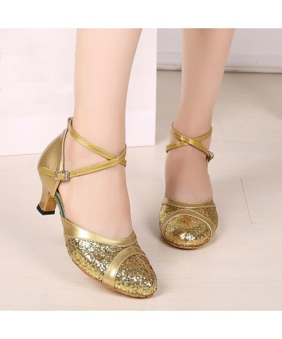 Dance Shoes For Girls Short Heeled Sandals Comfortable Women Dance Shoes White Chunky Girl Sandals Latin Dance Gold-2 $14.67 ...