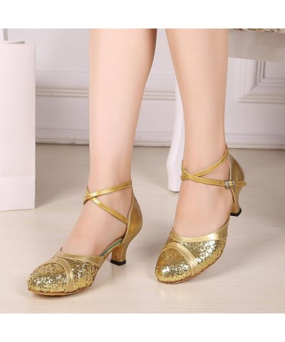 Dance Shoes For Girls Short Heeled Sandals Comfortable Women Dance Shoes White Chunky Girl Sandals Latin Dance Gold-2 $14.67 ...