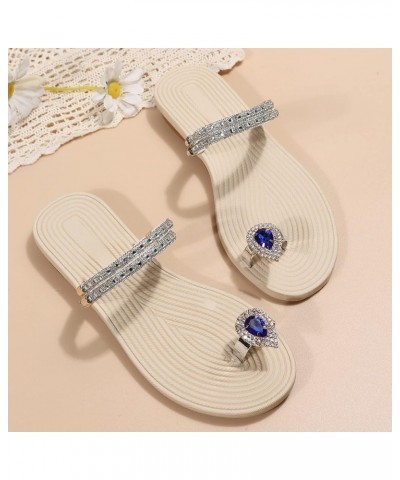 Tie Sandals for Women Flat Women Slippers Flat Toe Slippers Rhinestone Slippers Fashion Beach Sandals (Red, 7.5) 6.5 Blue $17...