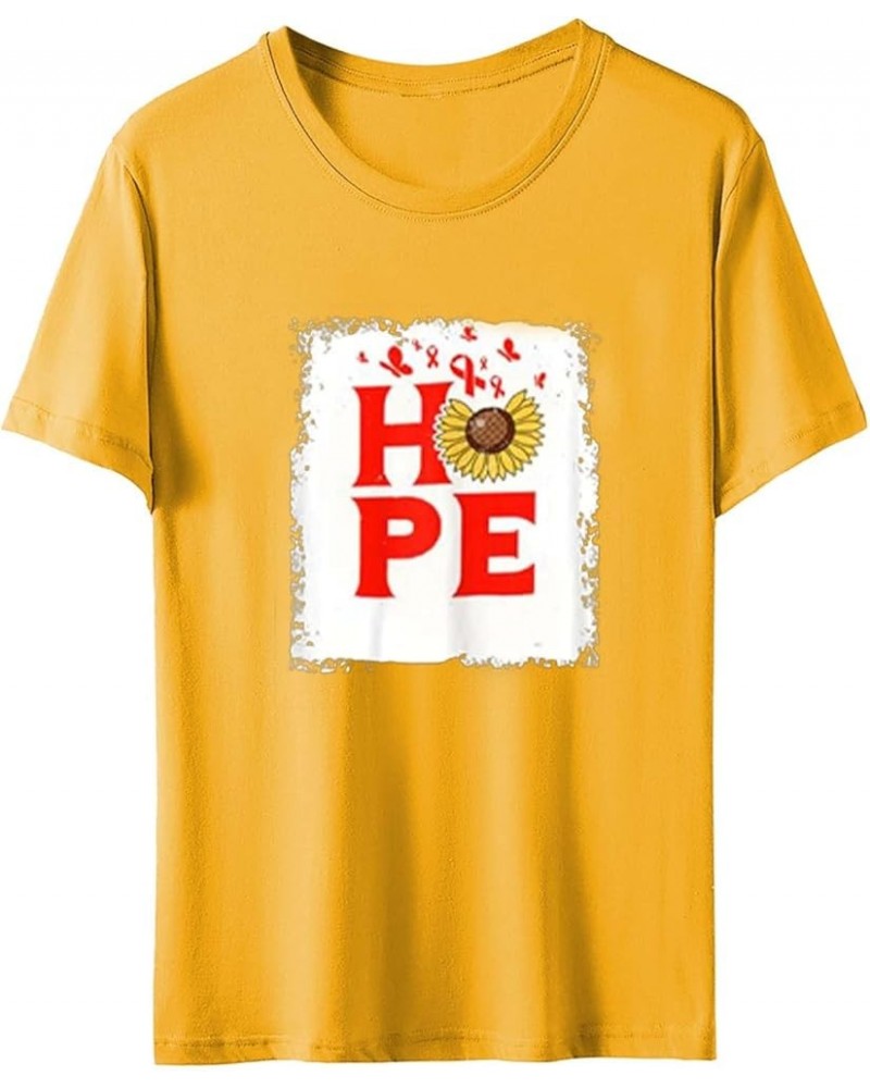 World Day Awareness Daisy Flower Red Ribbon Women's Crew T Shirt Dark Womens T Shirt Yellow $6.52 Athletic Shoes