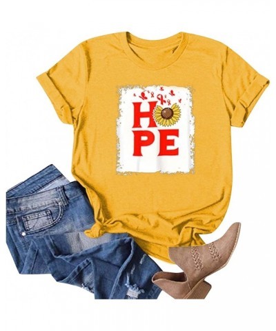 World Day Awareness Daisy Flower Red Ribbon Women's Crew T Shirt Dark Womens T Shirt Yellow $6.52 Athletic Shoes