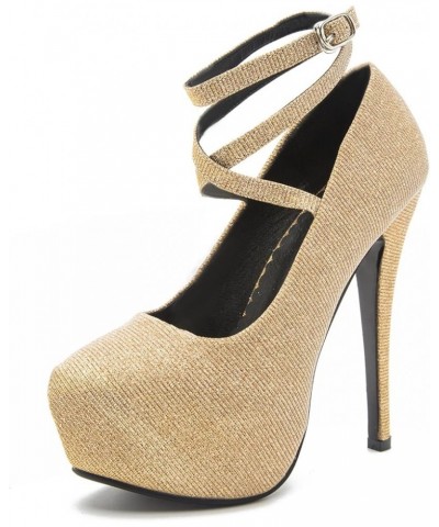 Women's Ankle Strap Platform High Heels Party Dress Pumps Shoes Glitter Gold $19.06 Pumps