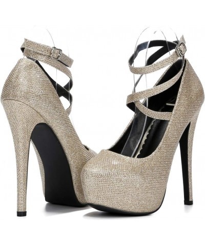 Women's Ankle Strap Platform High Heels Party Dress Pumps Shoes Glitter Gold $19.06 Pumps