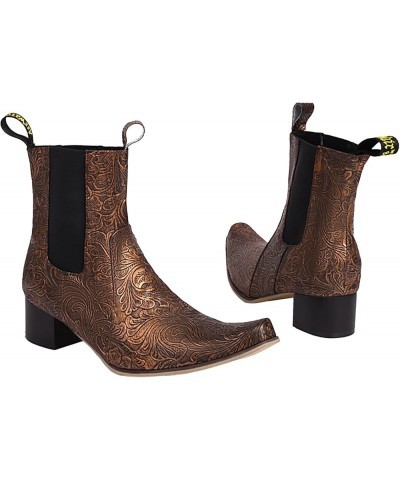 Womens Boots Fall 2023 Chunky Heel Ankle Boots European Court Embroidered Cowgirl Boots Plus Size Cocktail Shoes Brown $16.81...