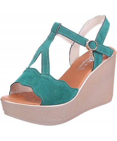 Women Platform Sandals Fashion Summer Rhinestone Sandals Spring Heels Platform and High Wedge Toe Women Women's Sandals (Gree...