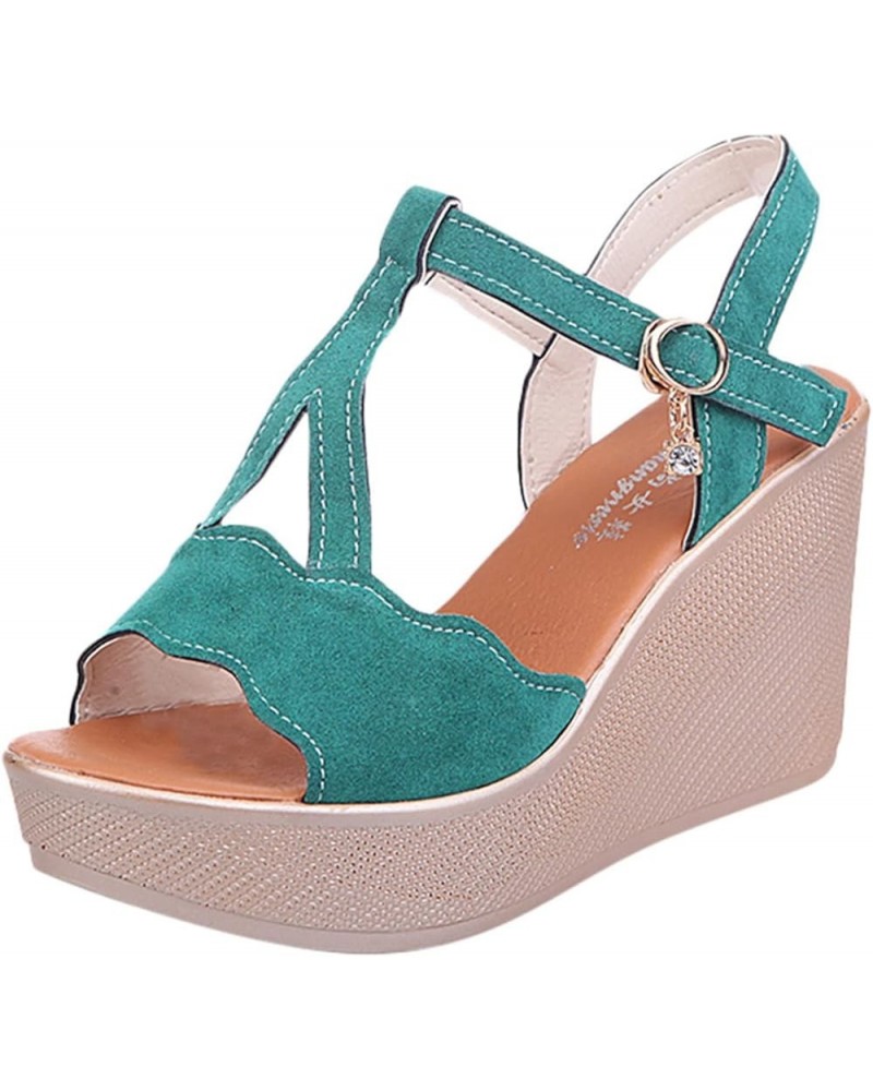 Women Platform Sandals Fashion Summer Rhinestone Sandals Spring Heels Platform and High Wedge Toe Women Women's Sandals (Gree...