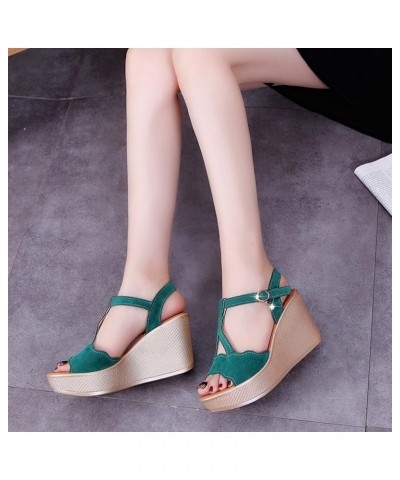 Women Platform Sandals Fashion Summer Rhinestone Sandals Spring Heels Platform and High Wedge Toe Women Women's Sandals (Gree...