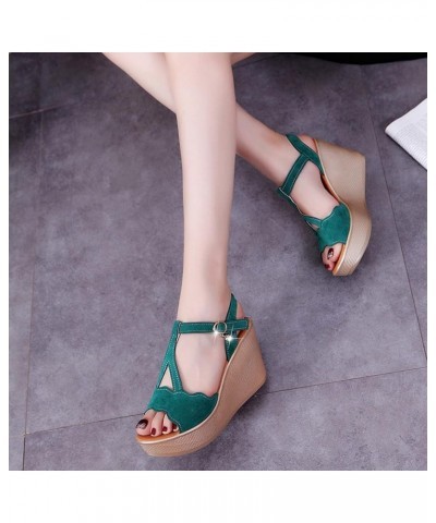 Women Platform Sandals Fashion Summer Rhinestone Sandals Spring Heels Platform and High Wedge Toe Women Women's Sandals (Gree...