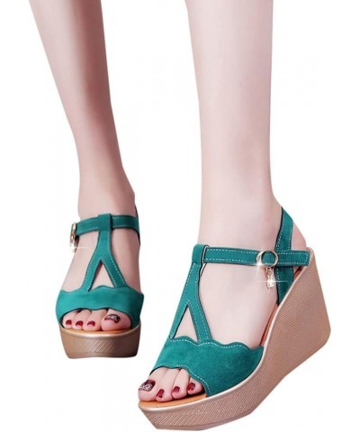 Women Platform Sandals Fashion Summer Rhinestone Sandals Spring Heels Platform and High Wedge Toe Women Women's Sandals (Gree...