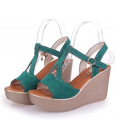 Women Platform Sandals Fashion Summer Rhinestone Sandals Spring Heels Platform and High Wedge Toe Women Women's Sandals (Gree...