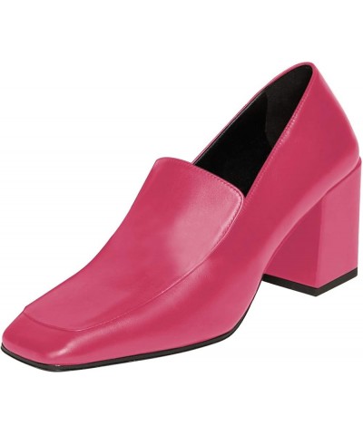 Women Office Ladies Block Heel Pumps Square Toe Loafers Slip On Leather Daily Walking Dress Shoes Pink $46.48 Pumps