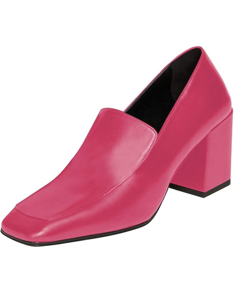 Women Office Ladies Block Heel Pumps Square Toe Loafers Slip On Leather Daily Walking Dress Shoes Pink $46.48 Pumps