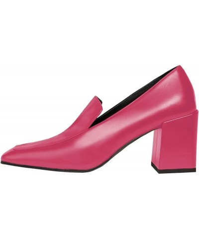 Women Office Ladies Block Heel Pumps Square Toe Loafers Slip On Leather Daily Walking Dress Shoes Pink $46.48 Pumps