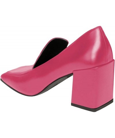 Women Office Ladies Block Heel Pumps Square Toe Loafers Slip On Leather Daily Walking Dress Shoes Pink $46.48 Pumps