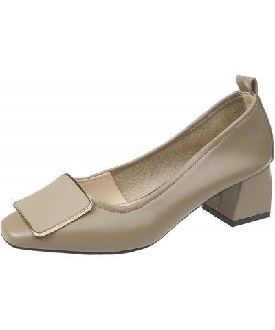 Woman Slip On Pump Shoes Breathable Faux Leather Square Toe Office Shoes Chunky Block Heel Pumps Khaki $27.99 Pumps