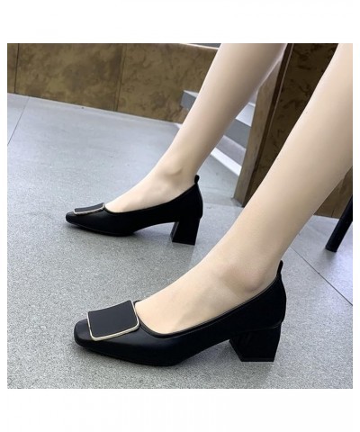 Woman Slip On Pump Shoes Breathable Faux Leather Square Toe Office Shoes Chunky Block Heel Pumps Khaki $27.99 Pumps