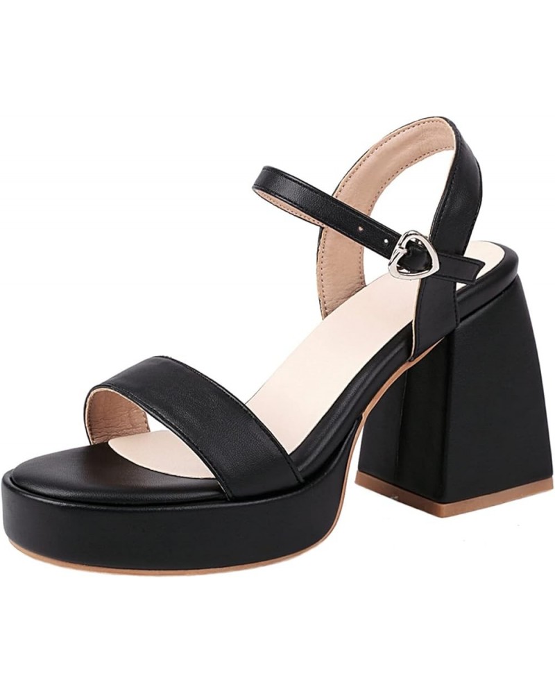 Womens Fashion 9CM High Heels Open Toe Slingback Sandals Concise Ankle Strap Buckle Platform OL Pumps H-35-43 Black White Pin...