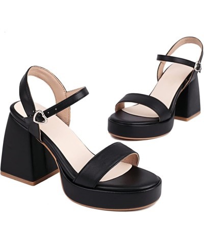 Womens Fashion 9CM High Heels Open Toe Slingback Sandals Concise Ankle Strap Buckle Platform OL Pumps H-35-43 Black White Pin...