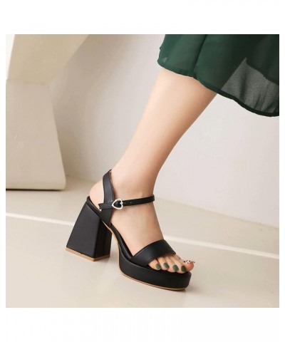 Womens Fashion 9CM High Heels Open Toe Slingback Sandals Concise Ankle Strap Buckle Platform OL Pumps H-35-43 Black White Pin...