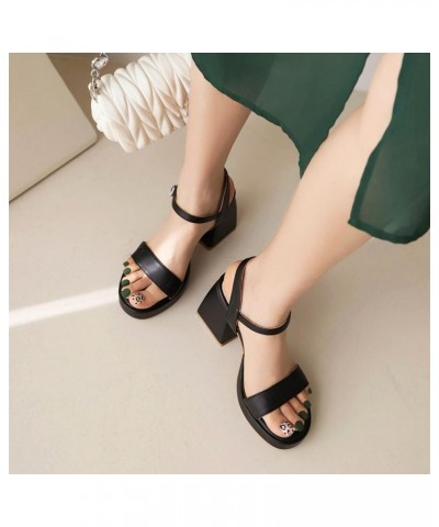 Womens Fashion 9CM High Heels Open Toe Slingback Sandals Concise Ankle Strap Buckle Platform OL Pumps H-35-43 Black White Pin...