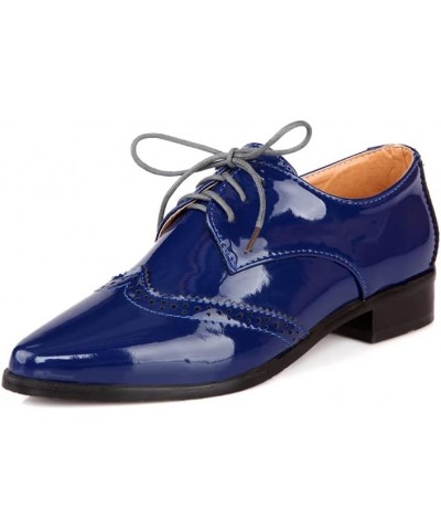 Fashion Pointed Toe Oxford Shoes Women Wingtip Flat Business Work Shoes Blue $21.59 Oxfords