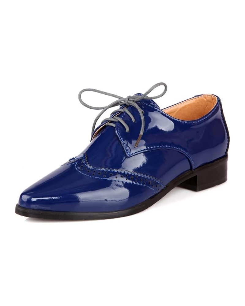 Fashion Pointed Toe Oxford Shoes Women Wingtip Flat Business Work Shoes Blue $21.59 Oxfords