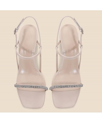 Rhinestone Heels Sandals Open Toe Sparkly Strappy Sandals Ankle Strap High Heeled Sandals for Women Nude-6cm $26.39 Sandals