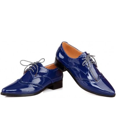 Fashion Pointed Toe Oxford Shoes Women Wingtip Flat Business Work Shoes Blue $21.59 Oxfords