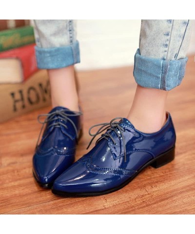 Fashion Pointed Toe Oxford Shoes Women Wingtip Flat Business Work Shoes Blue $21.59 Oxfords