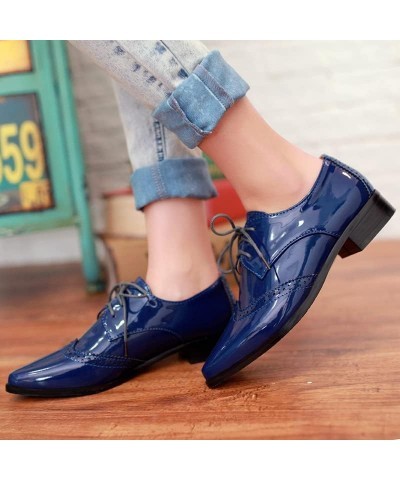 Fashion Pointed Toe Oxford Shoes Women Wingtip Flat Business Work Shoes Blue $21.59 Oxfords