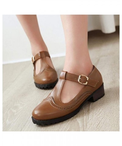 Ladies Ankle Buckle Low Block Heel Pumps Shoes for Women's Comfortable Platform Oxfords Mary Jane Chunky Heels Dress Shoes Be...