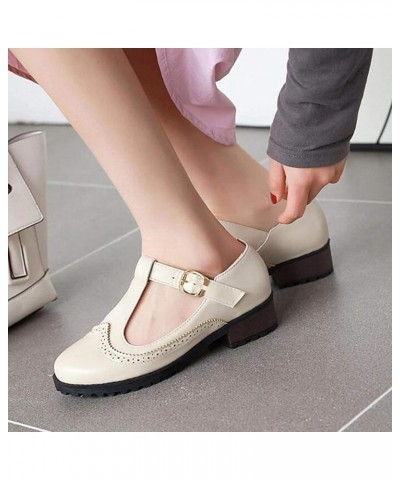 Ladies Ankle Buckle Low Block Heel Pumps Shoes for Women's Comfortable Platform Oxfords Mary Jane Chunky Heels Dress Shoes Be...