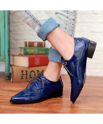 Fashion Pointed Toe Oxford Shoes Women Wingtip Flat Business Work Shoes Blue $21.59 Oxfords