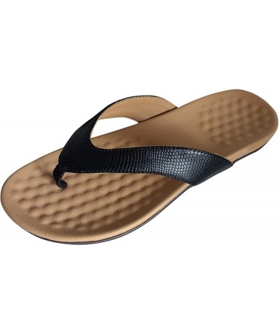 Flat Sandals for Women Dressy Ladies Fashion Solid Color Leather Clip Toe Flat Comfortable Casual Herringbone 7.5 Black $13.7...