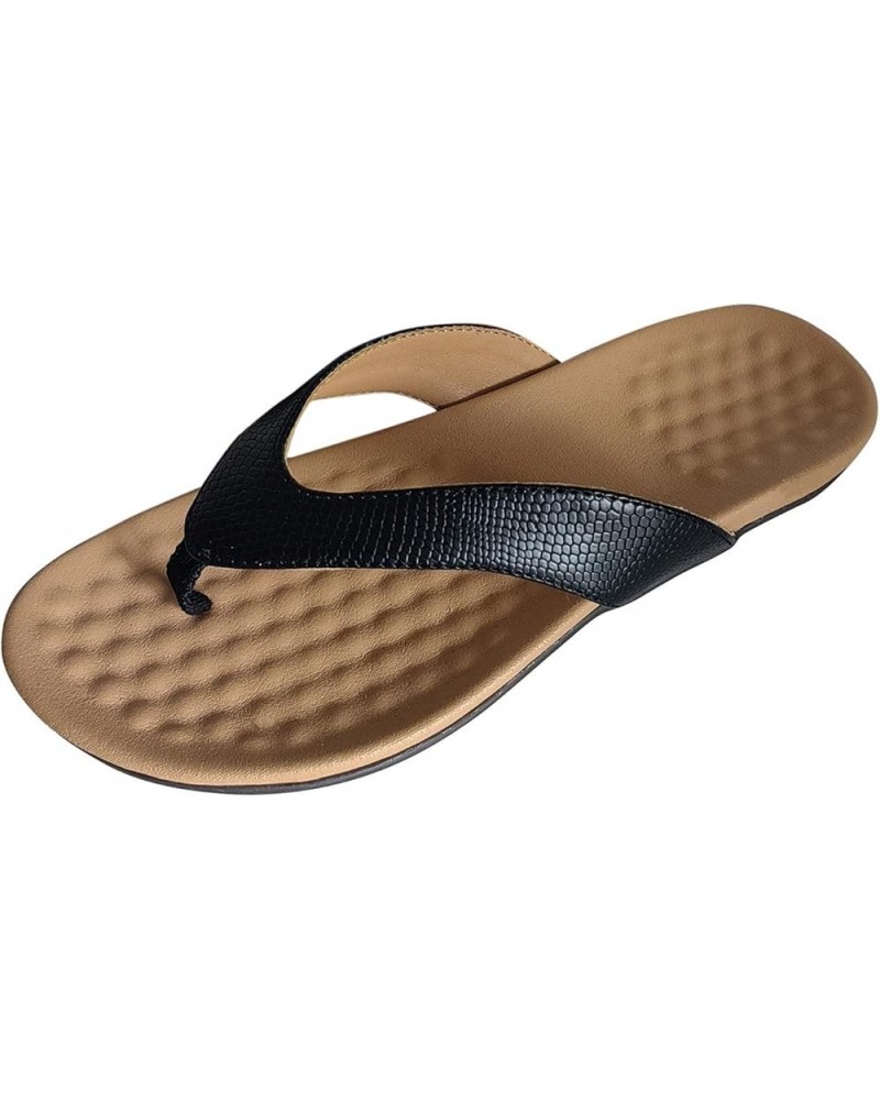 Flat Sandals for Women Dressy Ladies Fashion Solid Color Leather Clip Toe Flat Comfortable Casual Herringbone 7.5 Black $13.7...