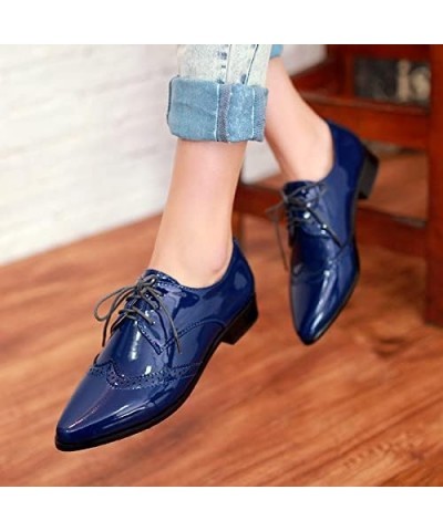 Fashion Pointed Toe Oxford Shoes Women Wingtip Flat Business Work Shoes Blue $21.59 Oxfords