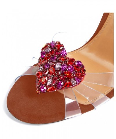 Women's Round Toe Crystal Heart Transparent PVC Sandals Stiletto Heels Ankle Strap Rhinestone Wedding Party High Heels for Wo...