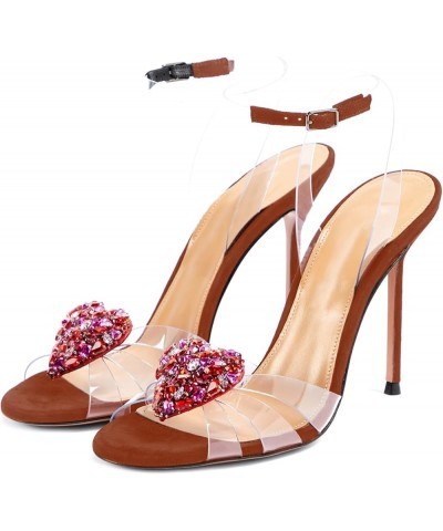 Women's Round Toe Crystal Heart Transparent PVC Sandals Stiletto Heels Ankle Strap Rhinestone Wedding Party High Heels for Wo...