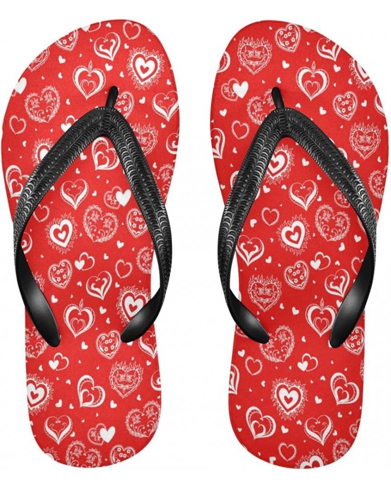 Valentines Day Hearts Flowers Womens Flip Flops Love Red Summer Beach Sandals Casual Thong Slippers Comfortable Shower Slippe...