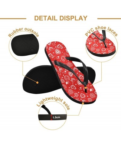 Valentines Day Hearts Flowers Womens Flip Flops Love Red Summer Beach Sandals Casual Thong Slippers Comfortable Shower Slippe...