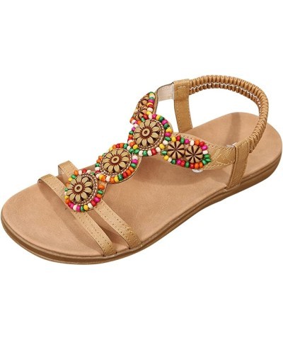 open toe summer sandal Fashion Women's Flat Summer Zipper Beach Open Toe Breathable Sandals Shoes Sandals Summer Z 14-khaki $...