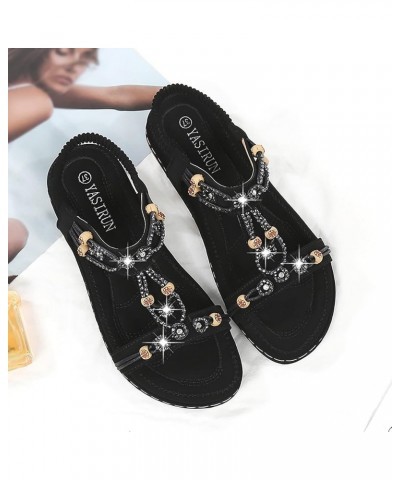 Sandals Girls' Flats Women Flip Flops Size 10 Slides For Women Platform Door Wedge Heeled Sandals For Women Dre Black-j $10.5...