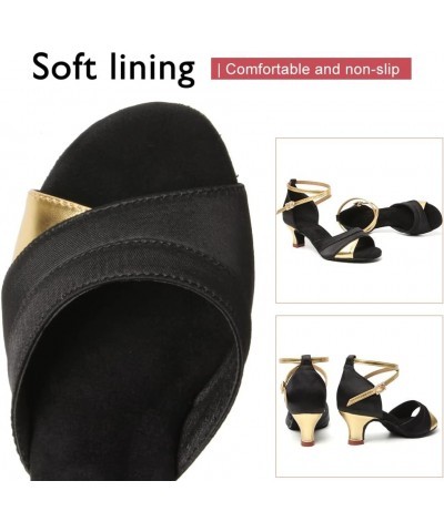 Women's Latin Dance Shoes Open Toe Ballroom Salsa Dance Practice Performance Shoes,Model 221 Black-gold-2inch Heel $29.06 Ath...