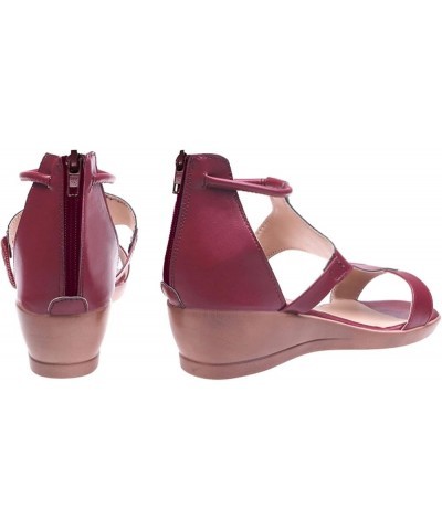 Sandals for Women Casual Summer, Women's Wedge Platform Sandals with Pearl Casual Open Toe Buckle Strappy Sandals Z14 Wine $1...