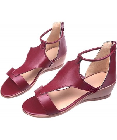 Sandals for Women Casual Summer, Women's Wedge Platform Sandals with Pearl Casual Open Toe Buckle Strappy Sandals Z14 Wine $1...