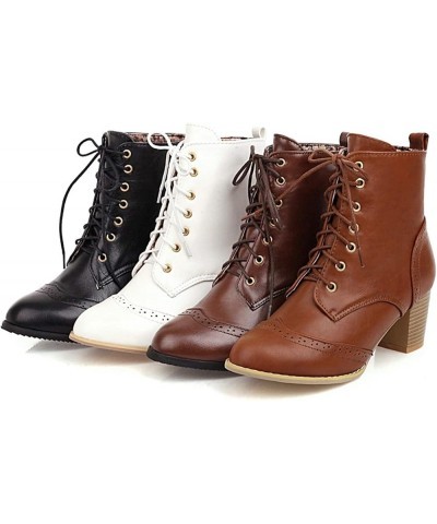 Women's Everyday Party Ankle Boots Round Toe PU Leather Chunky Mid Heel Lace-Up Short Booties Yellow $37.58 Boots