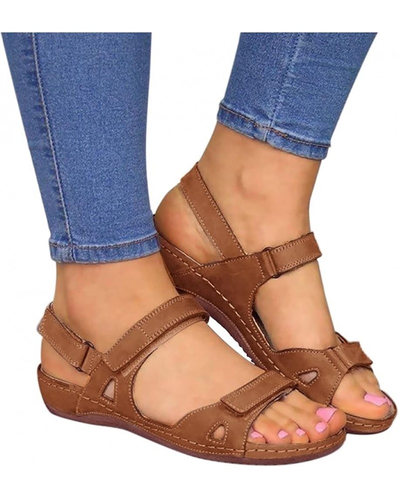 Gladiator Sandals For Women Open Women's Causal Wedges Outdoor Beach Toe Sandals Solid Ladies Shoes Women's Brown $13.72 Sandals