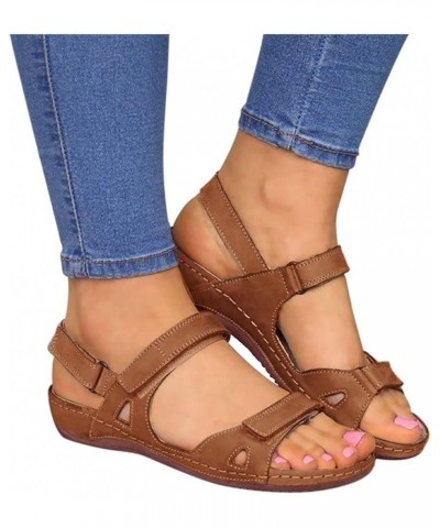 Gladiator Sandals For Women Open Women's Causal Wedges Outdoor Beach Toe Sandals Solid Ladies Shoes Women's Brown $13.72 Sandals