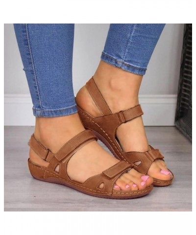 Gladiator Sandals For Women Open Women's Causal Wedges Outdoor Beach Toe Sandals Solid Ladies Shoes Women's Brown $13.72 Sandals