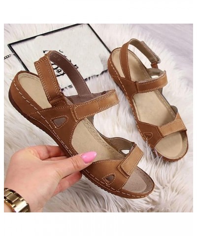 Gladiator Sandals For Women Open Women's Causal Wedges Outdoor Beach Toe Sandals Solid Ladies Shoes Women's Brown $13.72 Sandals